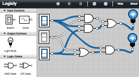 AB + AC=A(B+C) in circuits, input 1, 0, 1