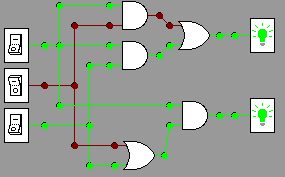 AB + AC=A(B+C) in circuits, input 1, 0, 1